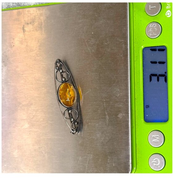 Vintage Baltic Amber Brooch Pin Poland Intricate Silver Filigree Design Art Deco - Picture 5 of 5